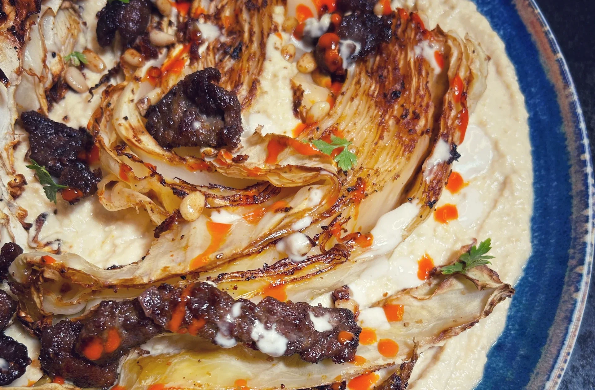 Sticky Beef and Cabbage Hummus Delight