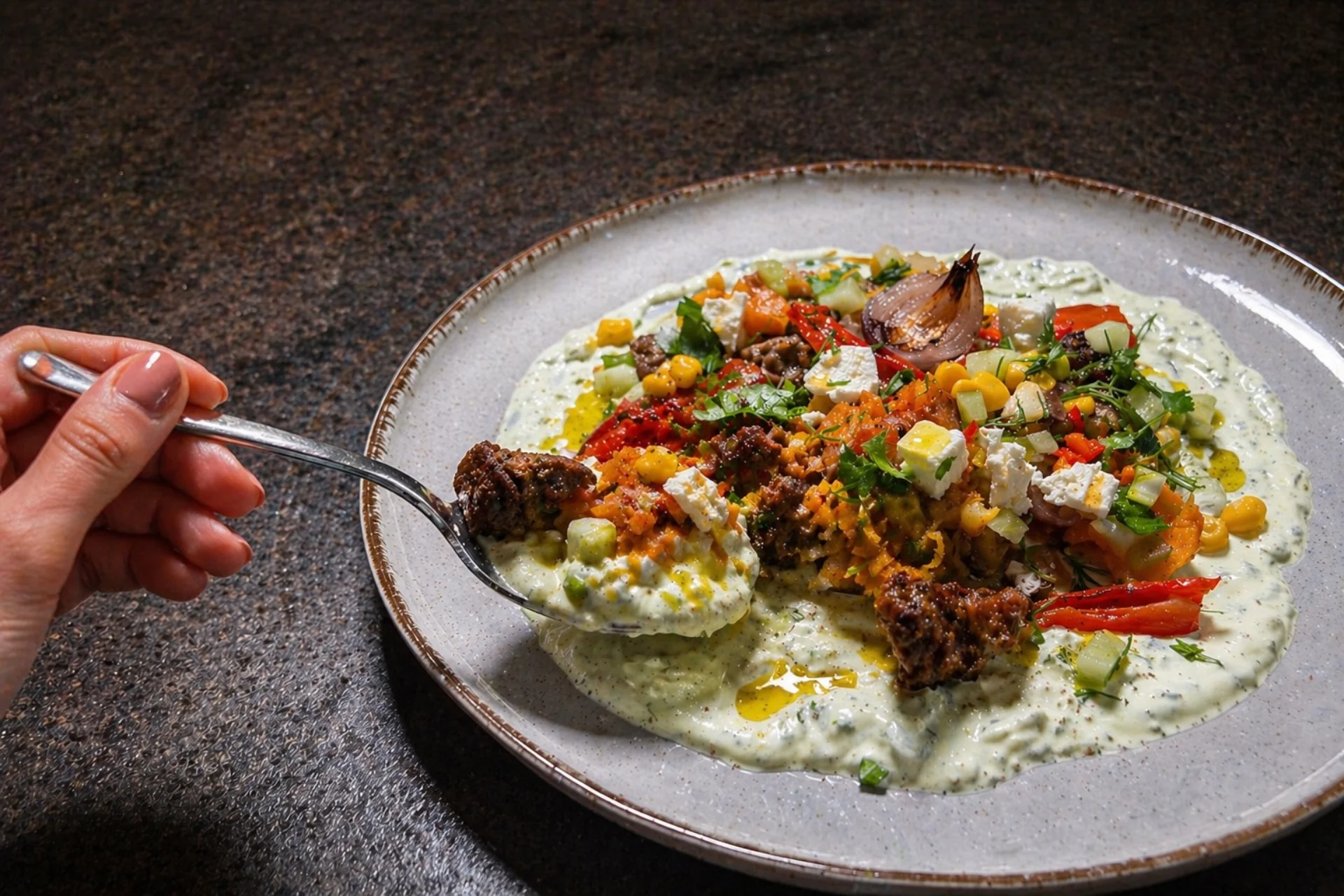 Smashed Potato & Sausage Spring Bake