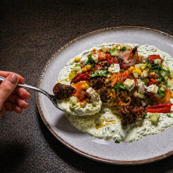 Smashed Potato & Sausage Spring Bake