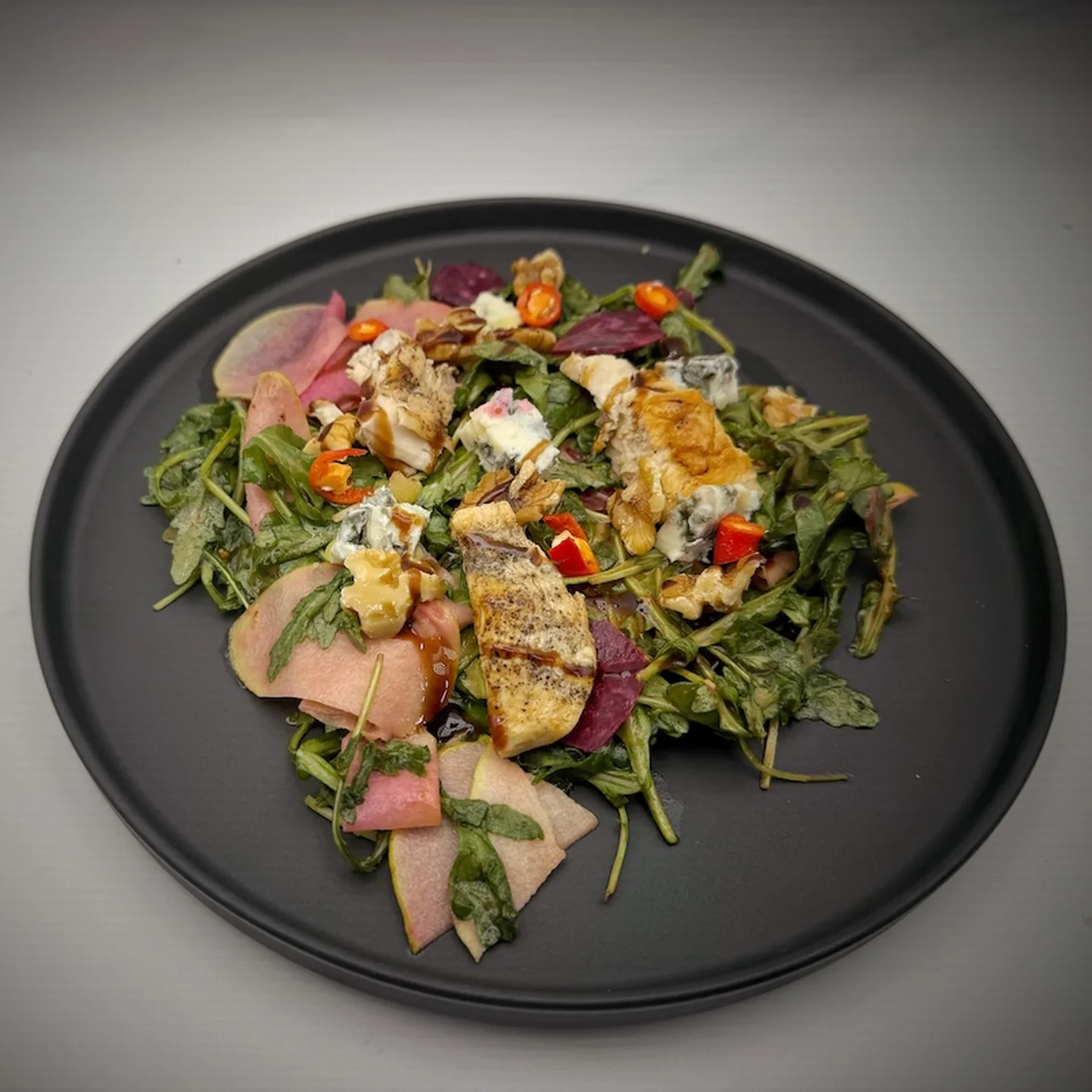 Autumn Pear Salad with Grilled Chicken, Beet & Blue Cheese