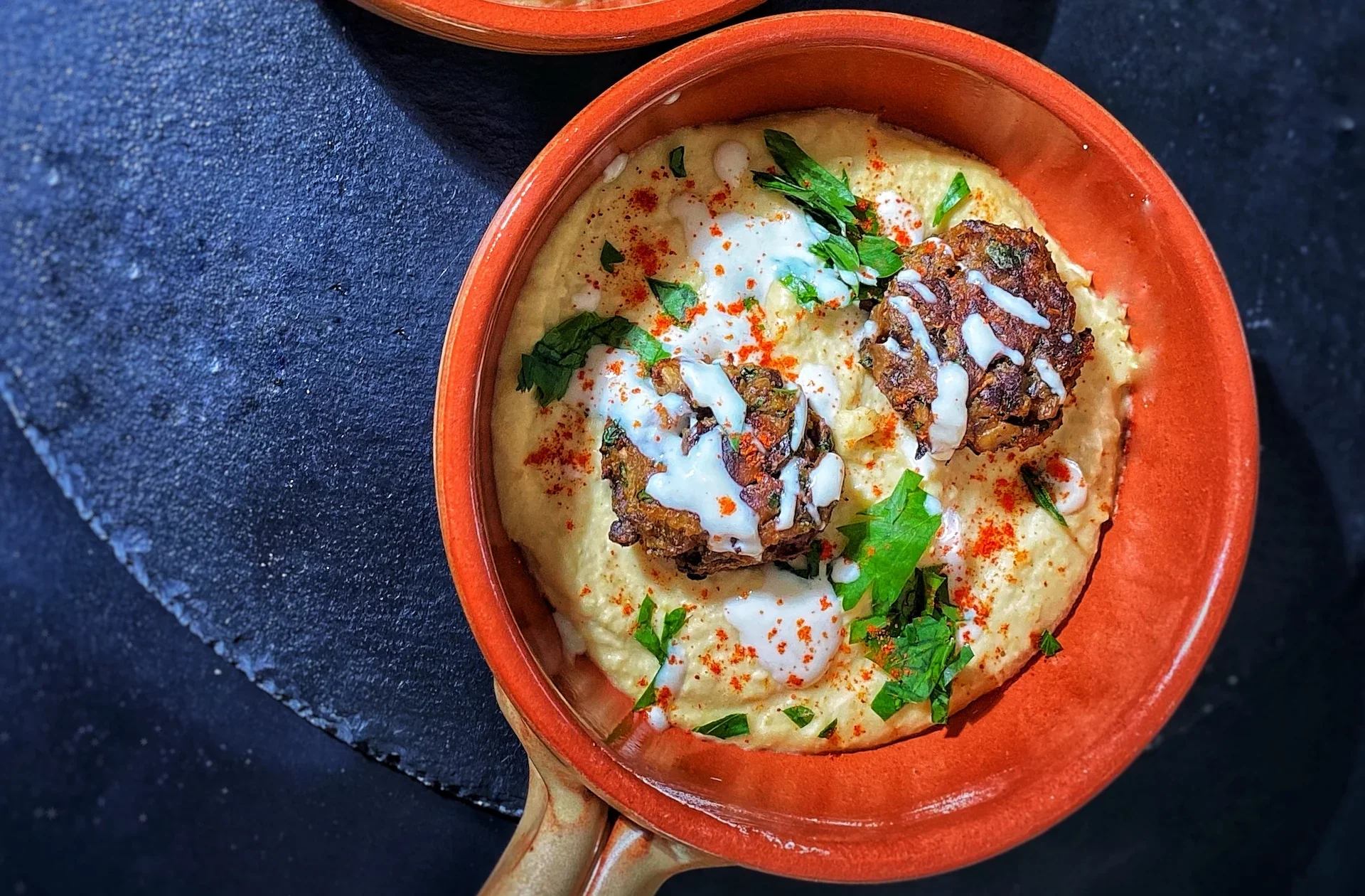 Warm Hummus Bowl and Mushroom "Meatballs"