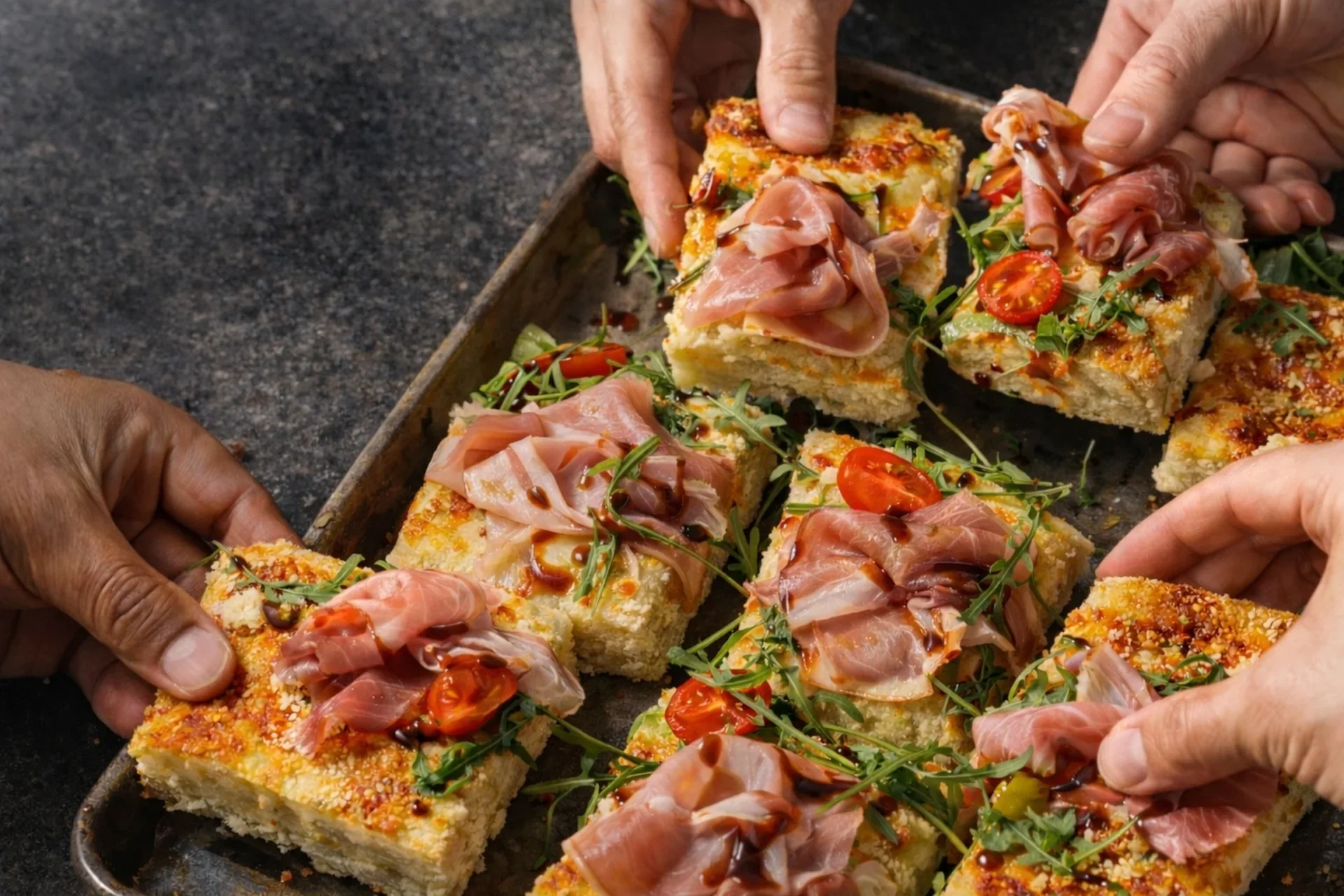 Sourdough Sheet Pan Pizza with Marinara, Parmesan, and Charcuterie
