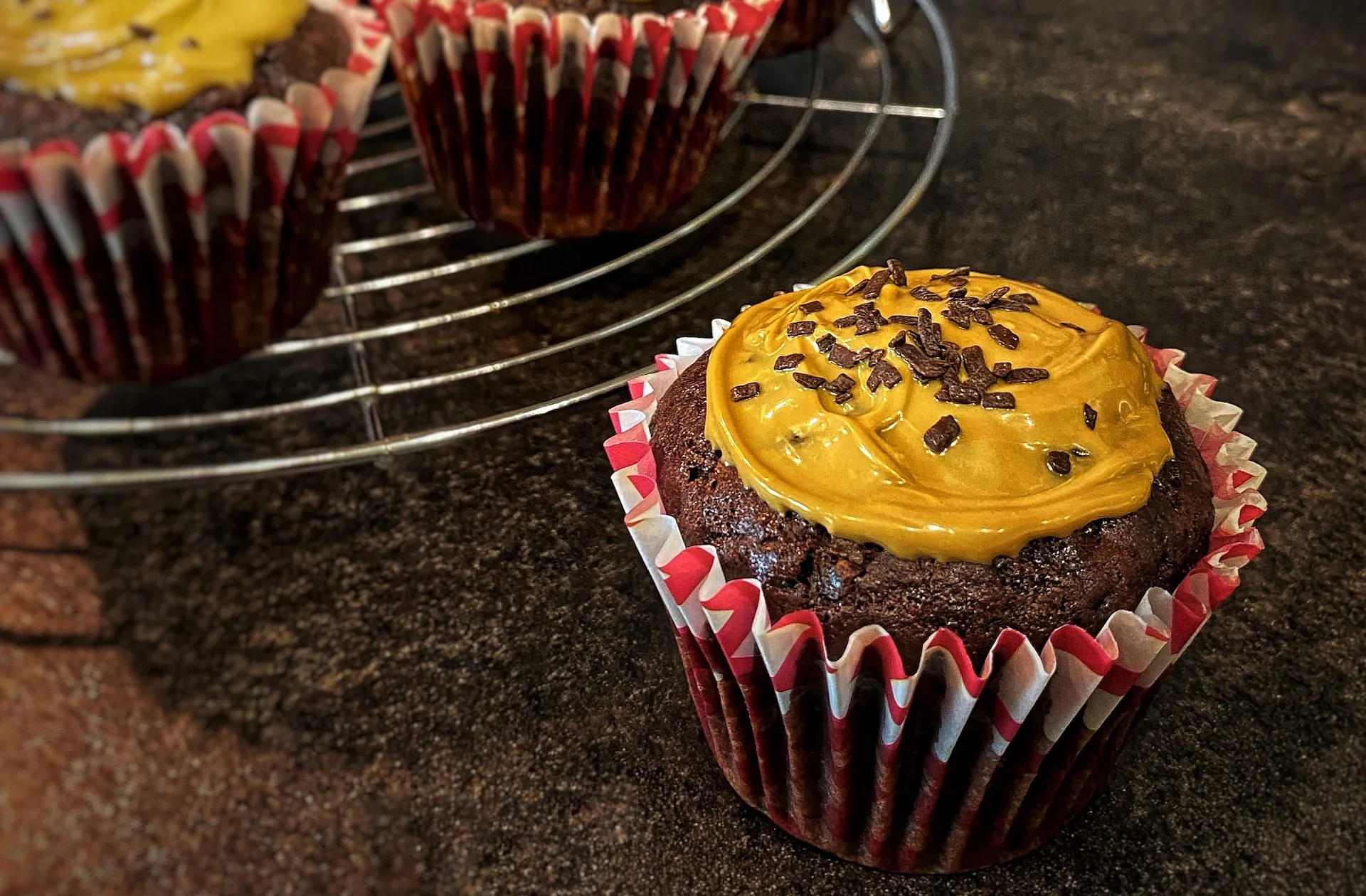 Homemade Chocolate Cupcakes With Banana And Pistachio