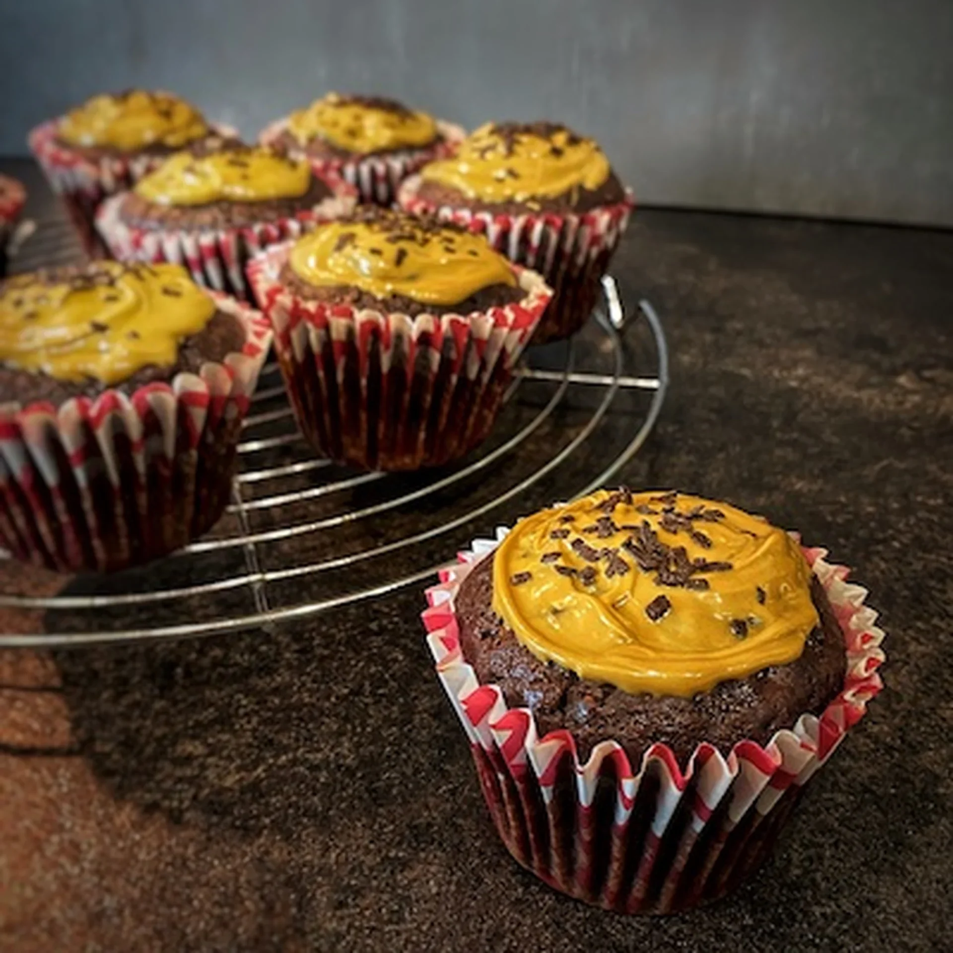 Homemade Chocolate Cupcakes With Banana And Pistachio