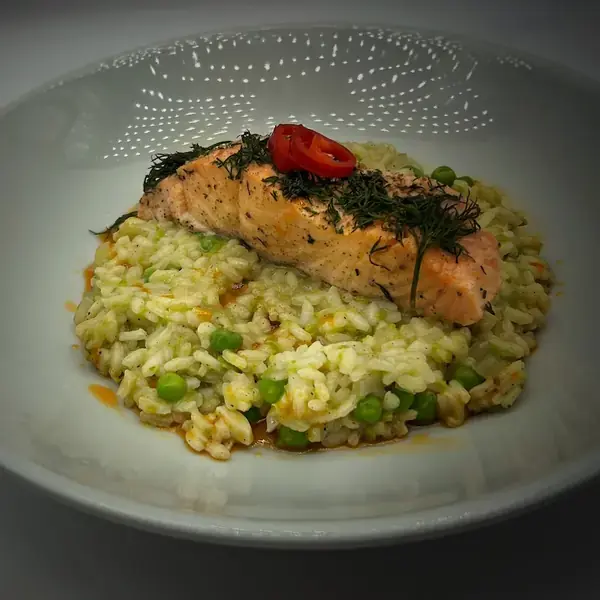 Creamy Pea Risotto and Salmon Recipe
