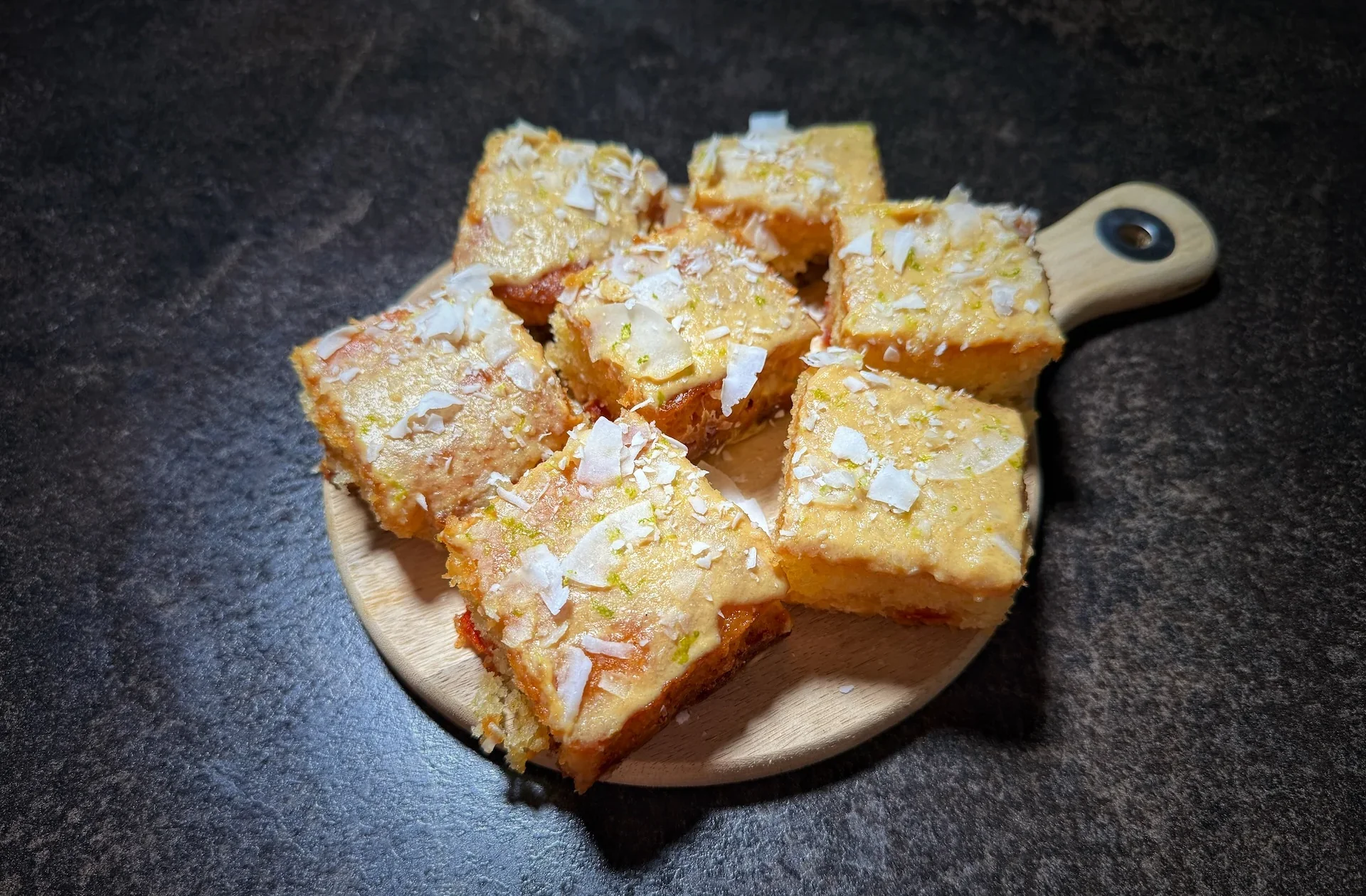Tropical Coconut Blondies with Mango–Dulce de Leche Drizzle