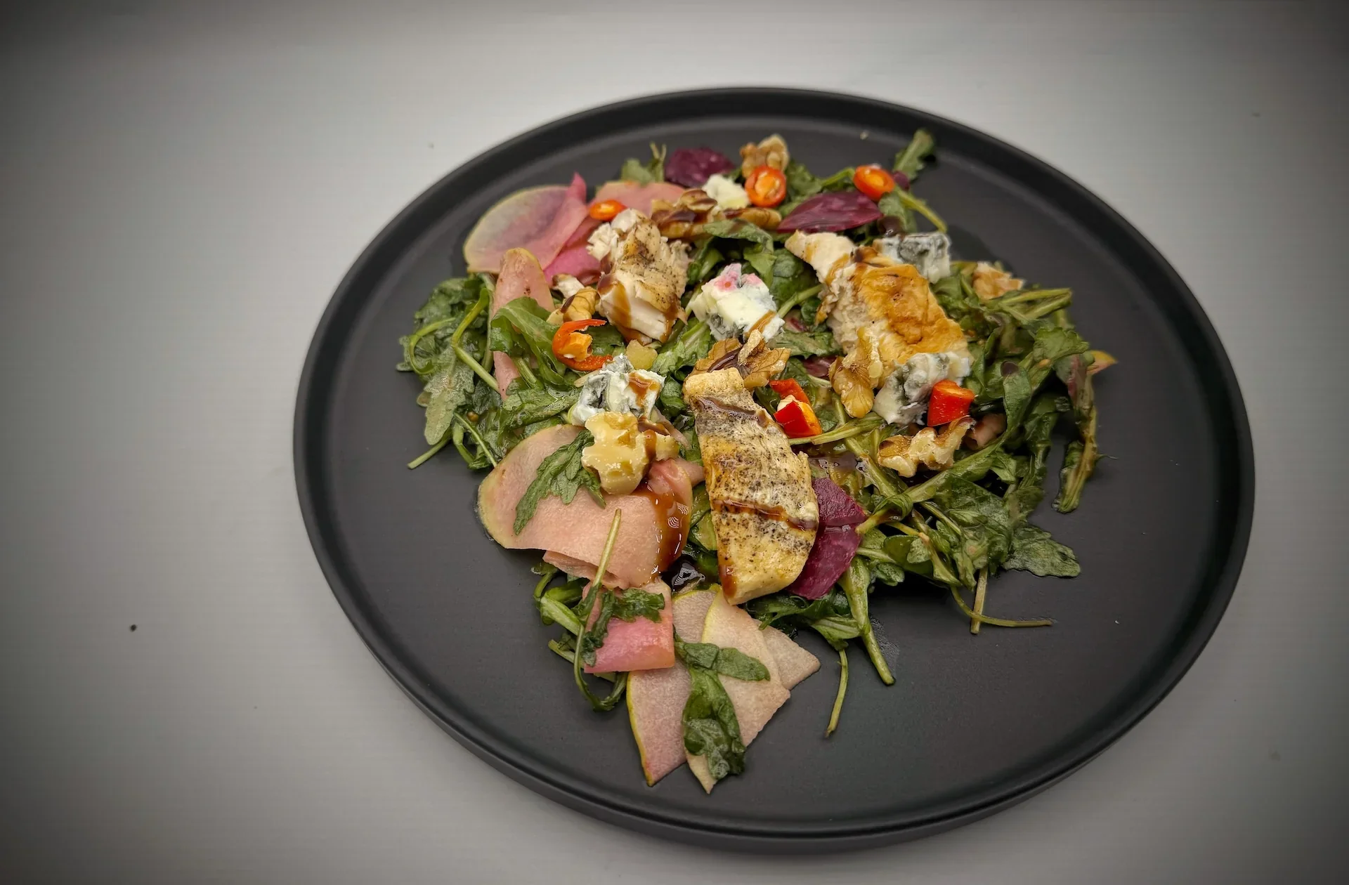Autumn Pear Salad with Grilled Chicken, Beet & Blue Cheese