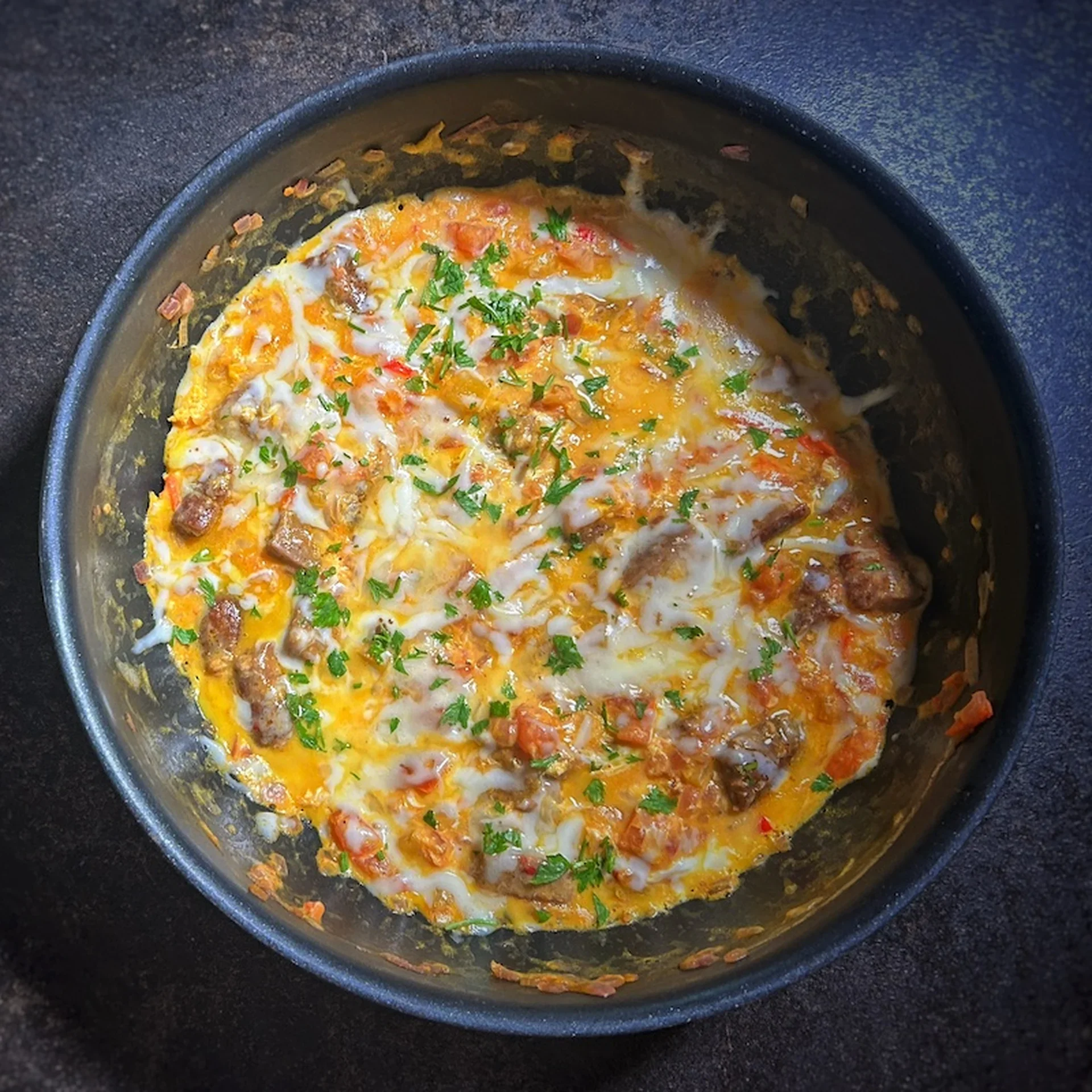 Skillet Eggs with Sausage and Mozzarella