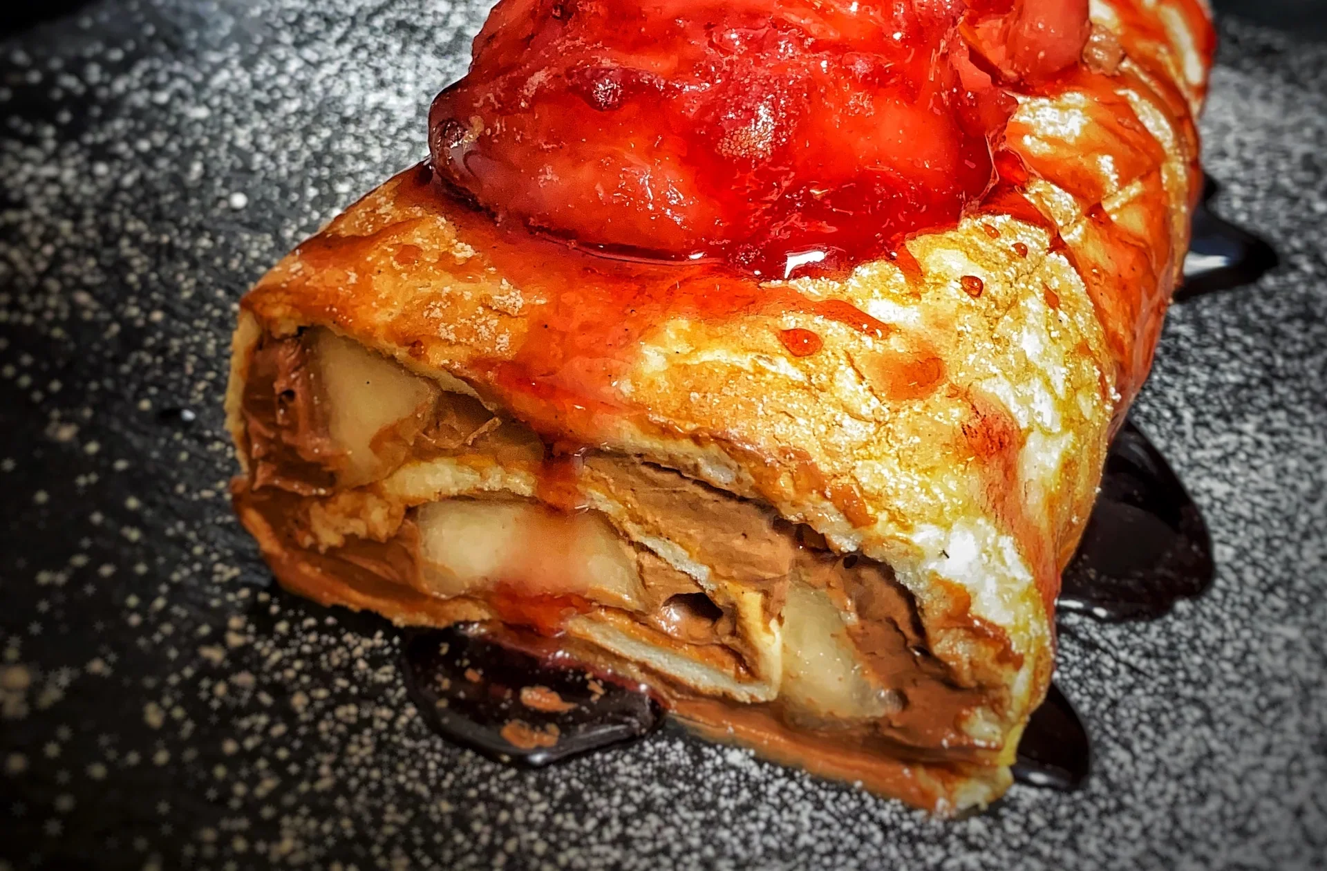 Chocolate Meringue Roulade with Pears