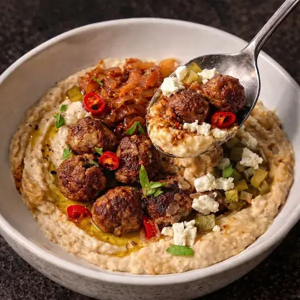 White Bean Dip Bowl (with Sausage Meatballs)
