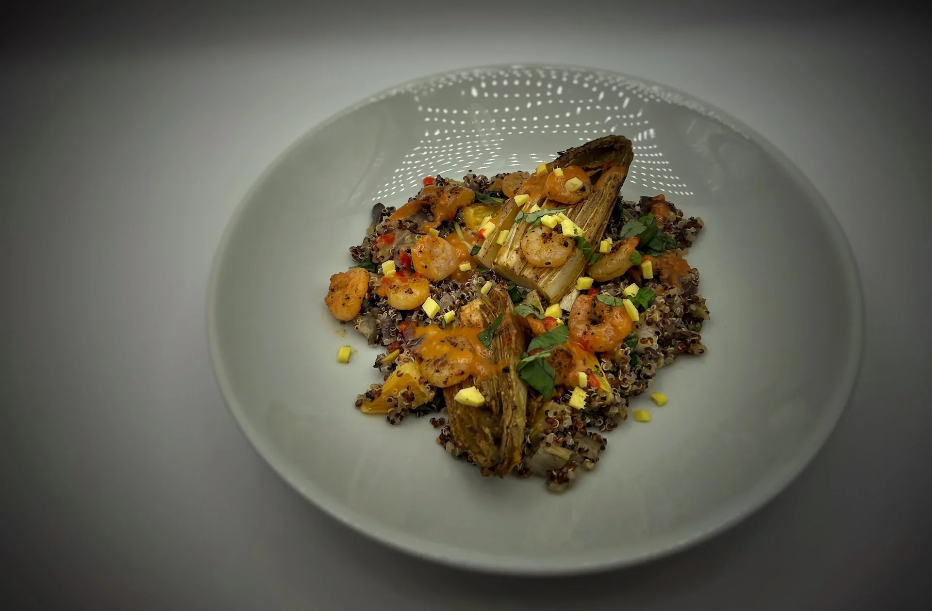 Warm Quinoa Salad with Roasted Endives and Shrimp