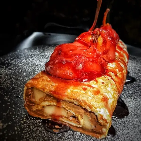 Chocolate Meringue Roulade with Pears