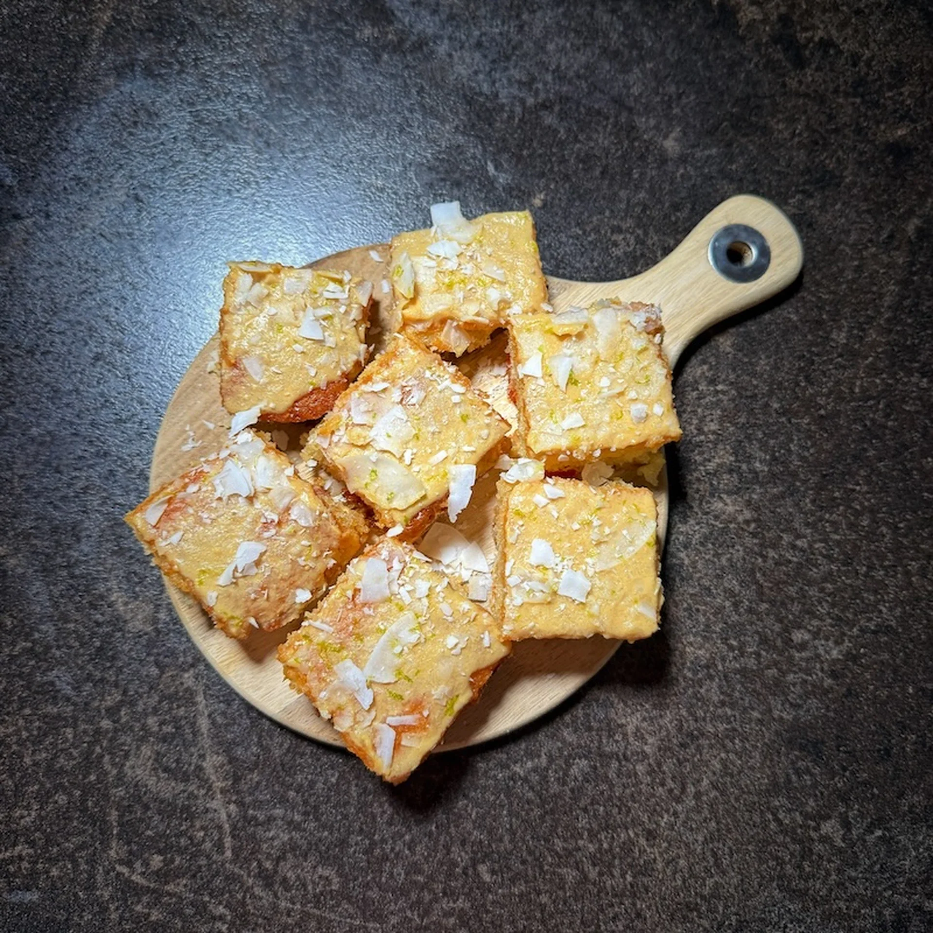 Tropical Coconut Blondies with Mango–Dulce de Leche Drizzle