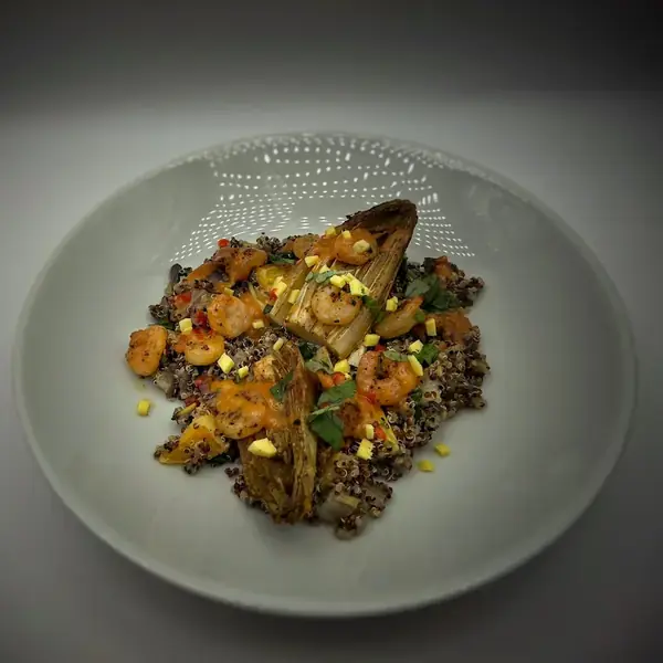 Warm Quinoa Salad with Roasted Endives and Shrimp